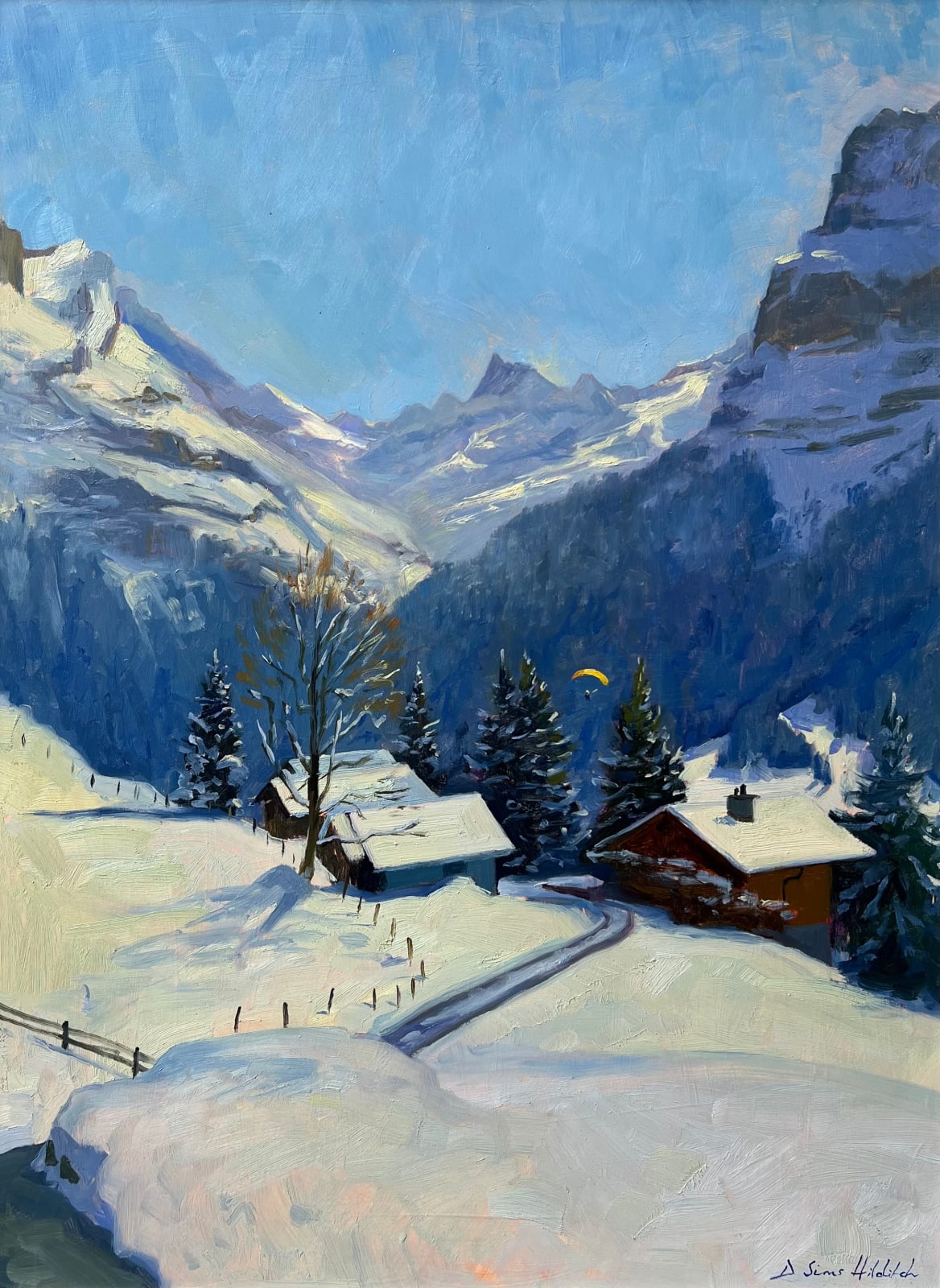 Daisy Sims Hilditch, Bright morning light, Spring snowfall in the Grindelwald Valley, 2023