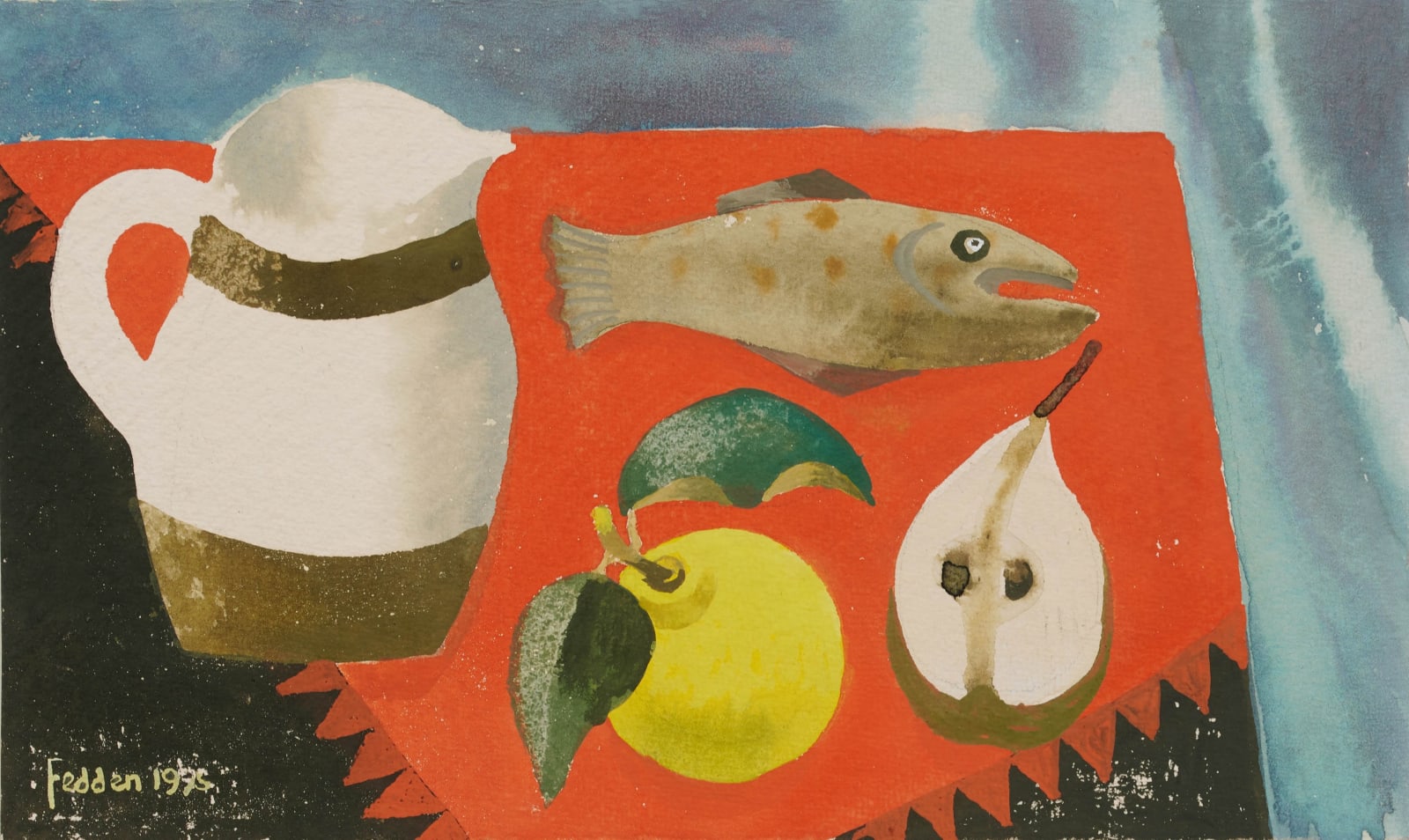 Mary Fedden, Still life with fish and lemon, 1995