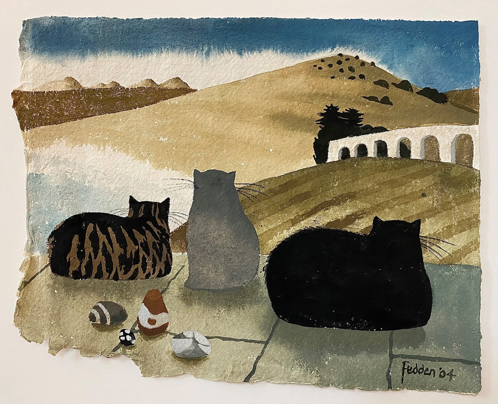 Mary Fedden, Cats in a landscape, 2004
