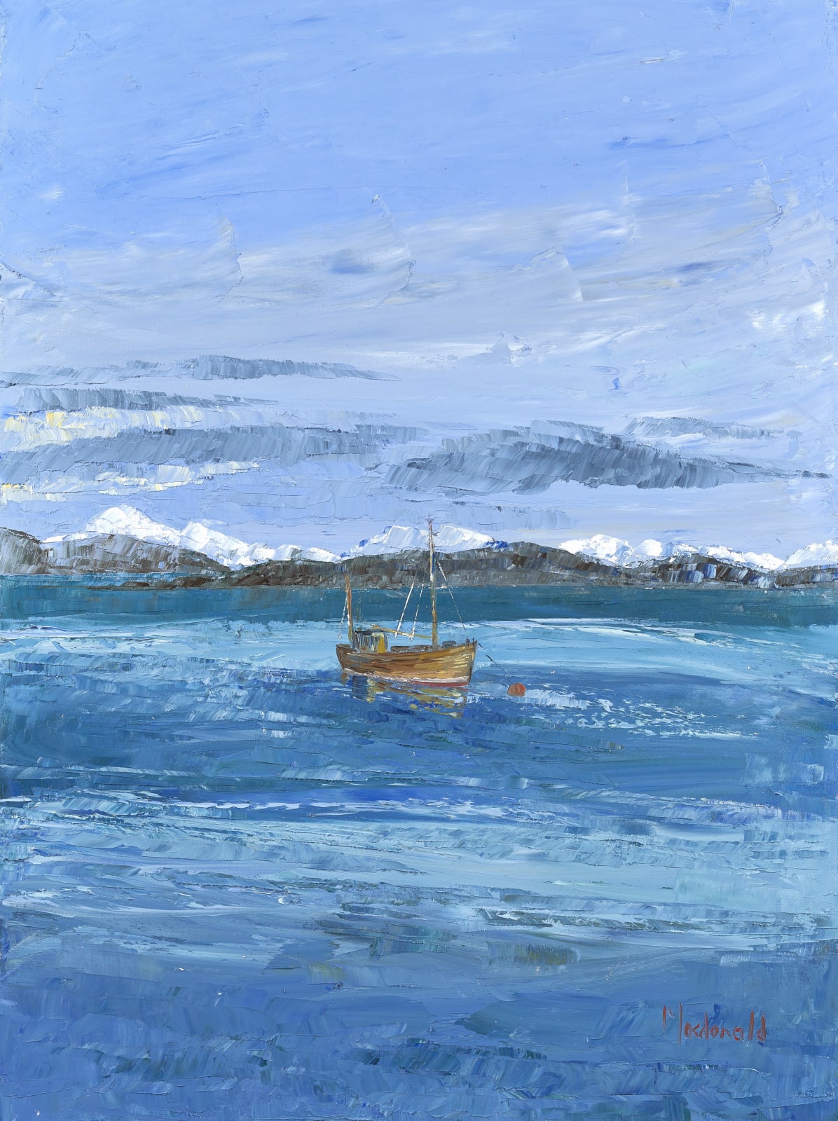 Frances Macdonald, Snow on Mull, Sun on Ross's Boat Sgarbh