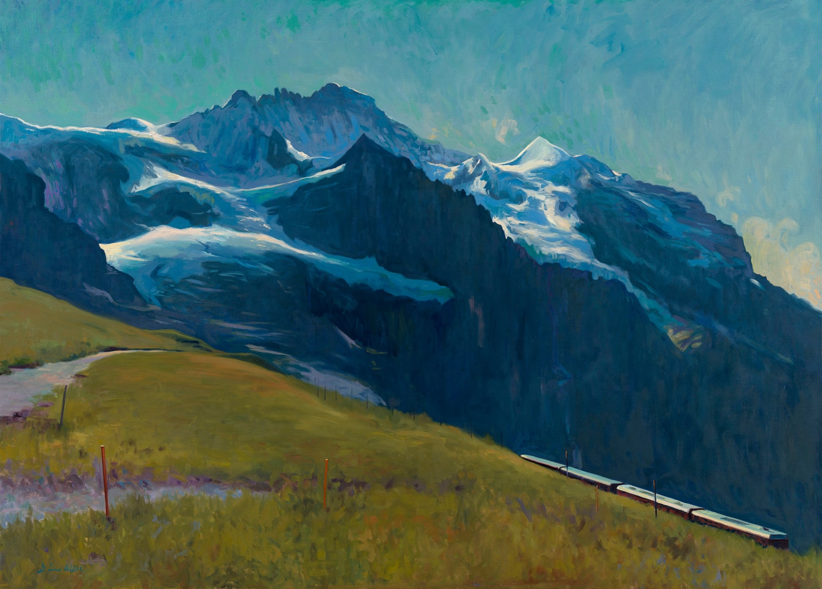 Daisy Sims Hilditch, Summer afternoon light, the Jungfrau and the mountain train