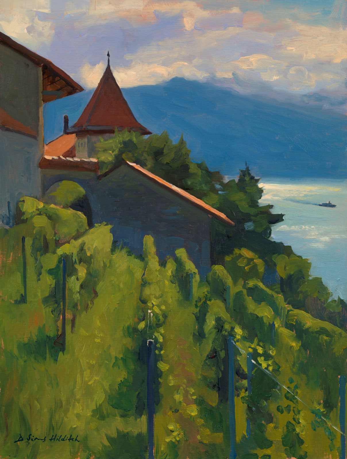 Daisy Sims Hilditch, Vineyards above Lac Leman, morning light