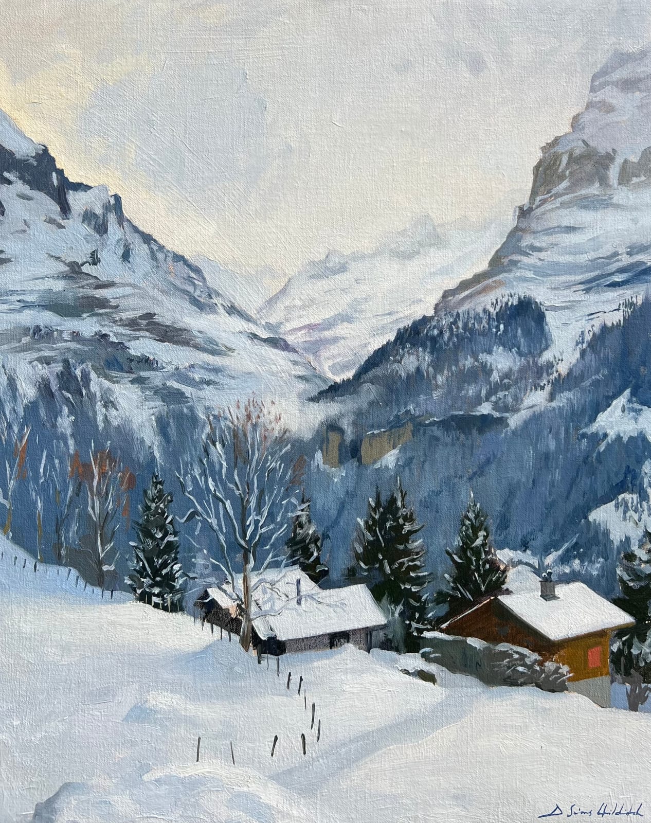 Daisy Sims Hilditch, Quiet snowfall in the Grindelwald valley, 2022