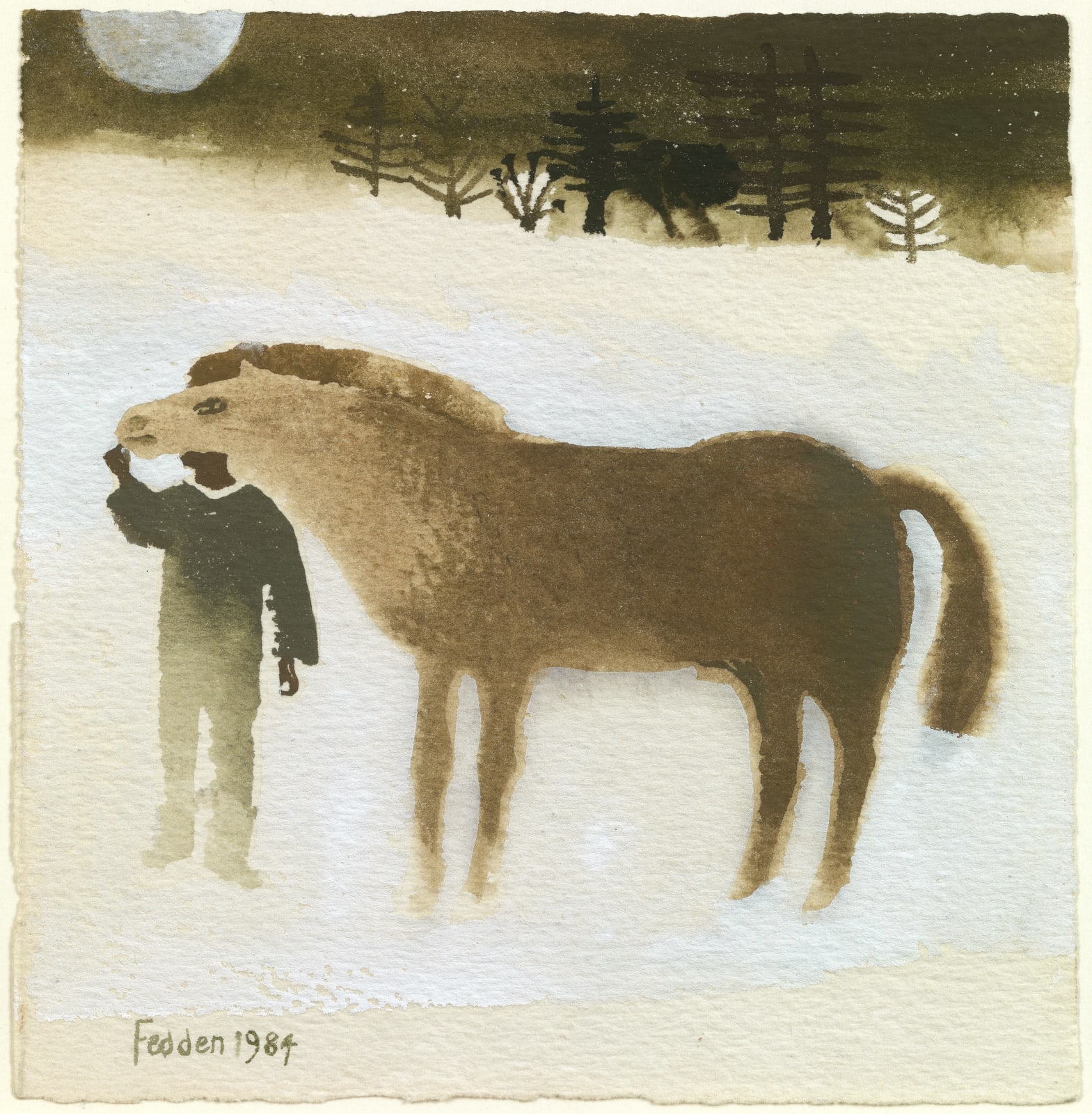 Mary Fedden, A horse in snow, 1984