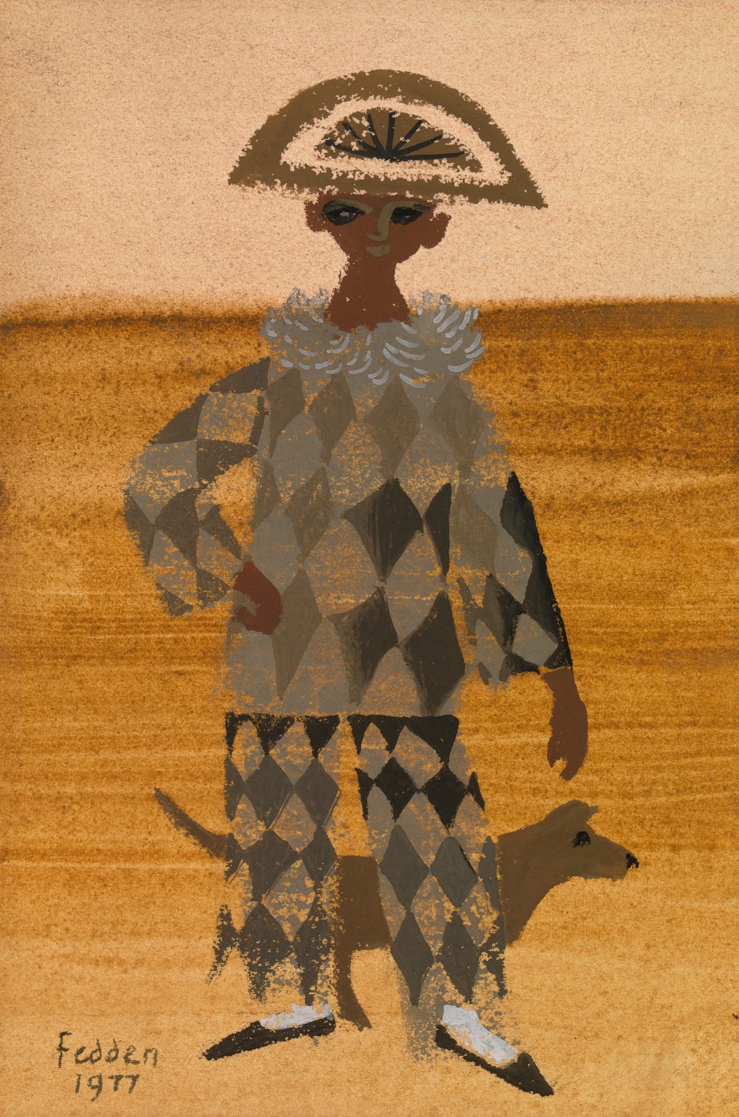 Mary Fedden, Harlequin with dog, 1977