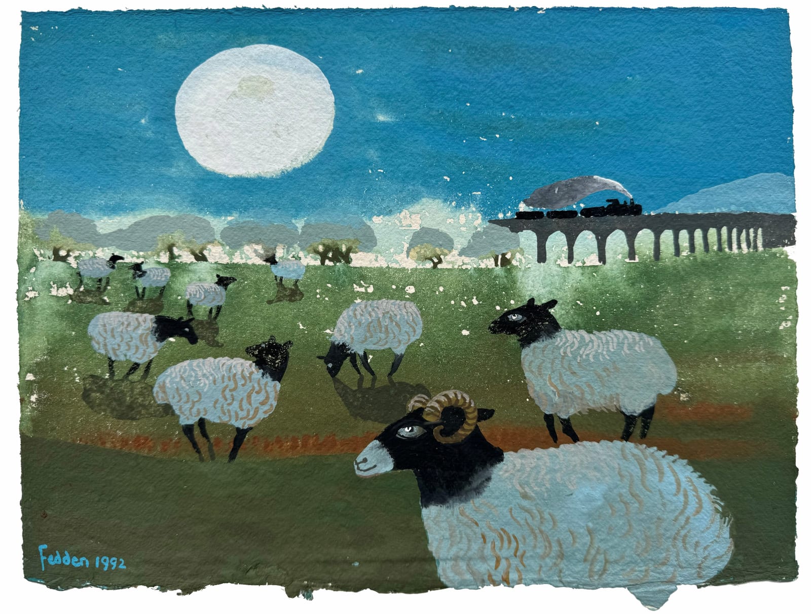 Mary Fedden, Sheep in the Moonlight, 1992