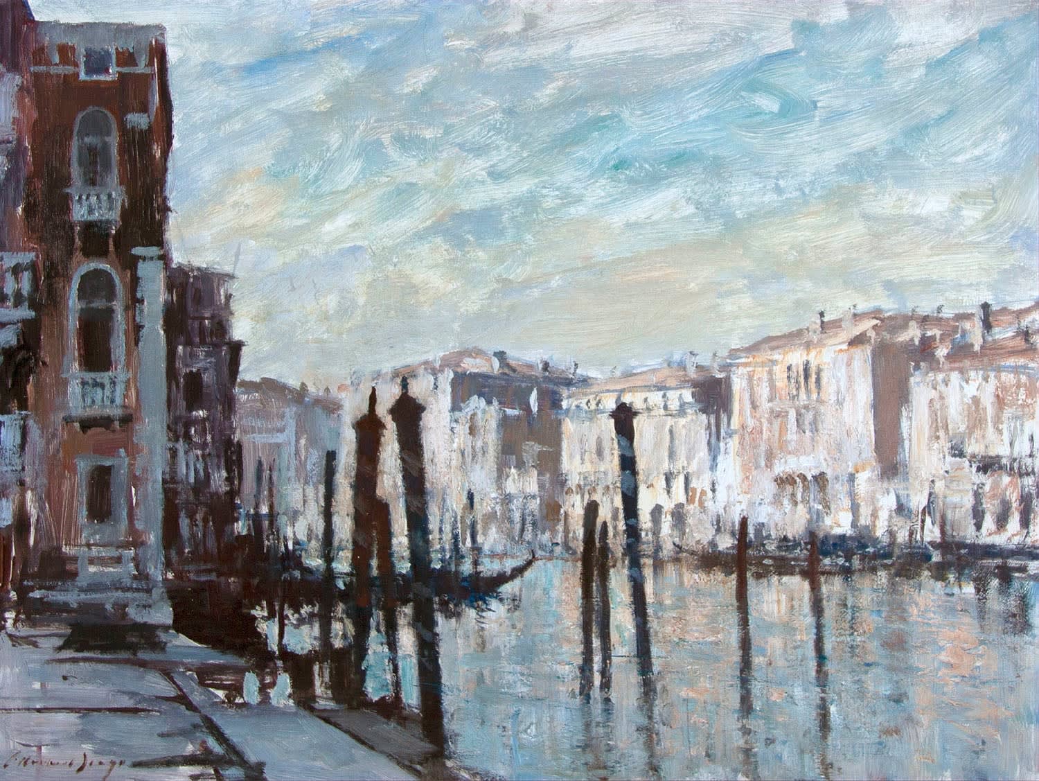 Edward Seago, Mooring Posts, Grand Canal, Venice, c 1960