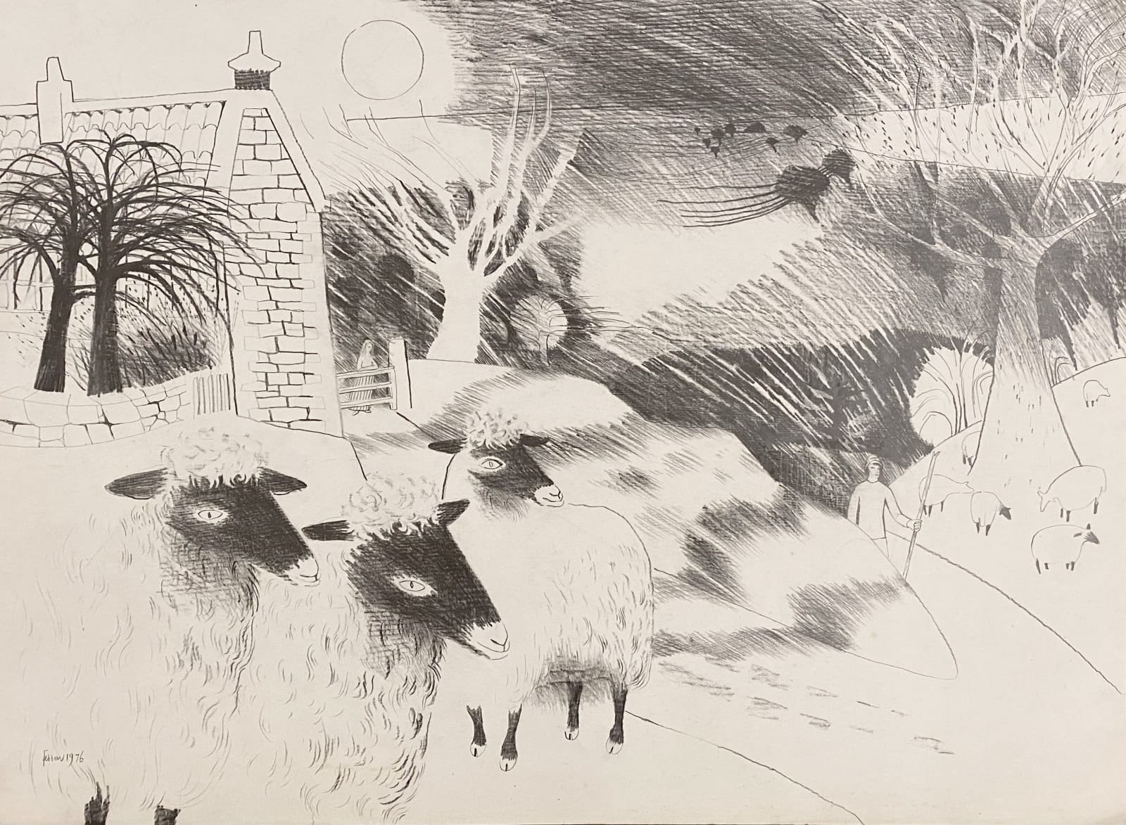 Mary Fedden, Sheep in a field I, 1976