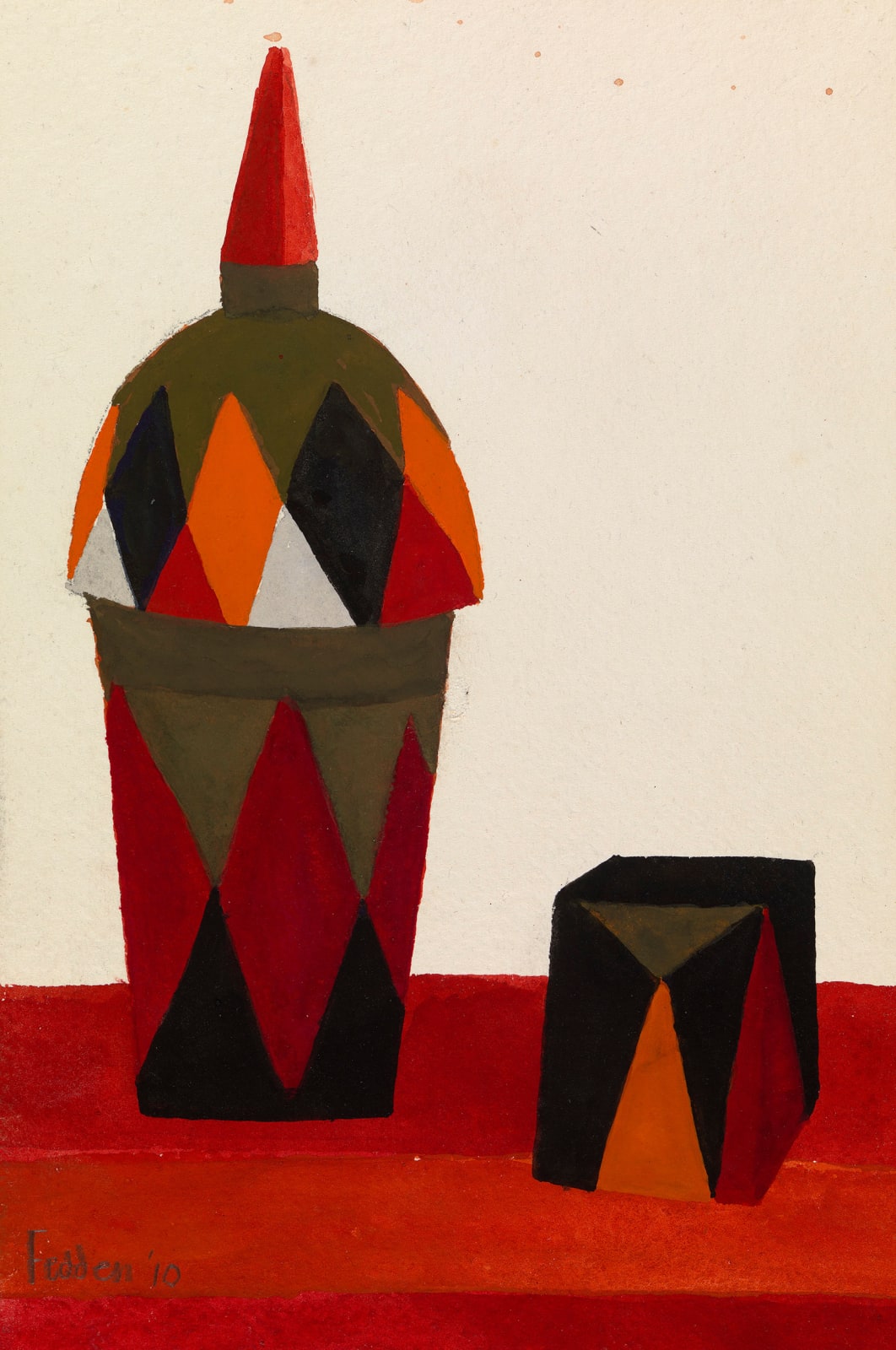 Mary Fedden, Still life with patterned vessels, 2010
