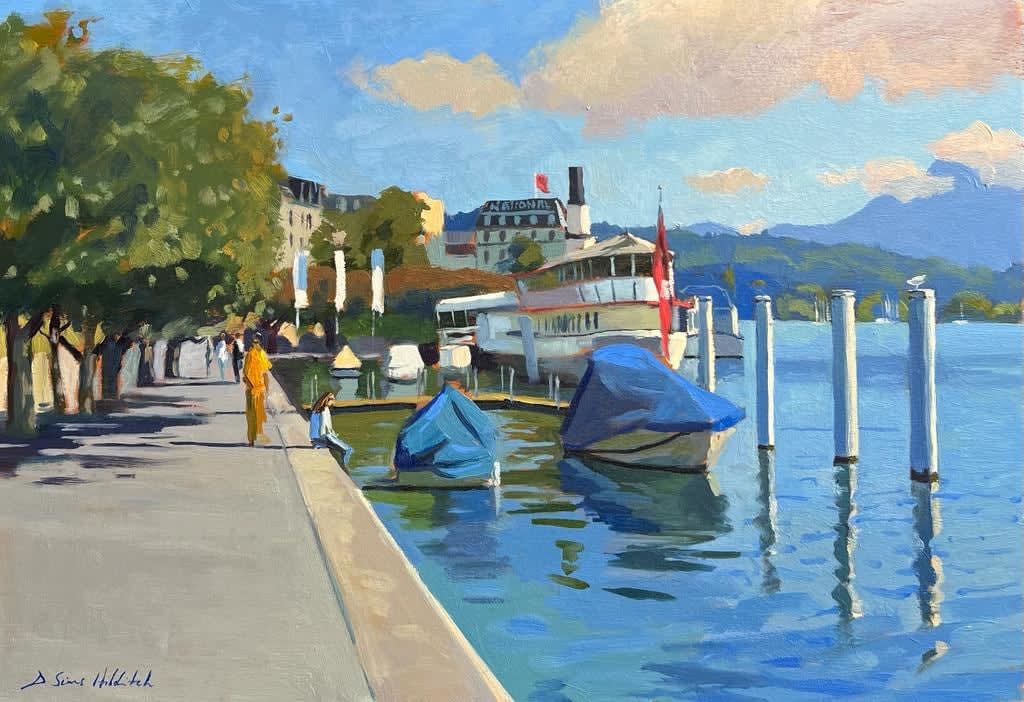 Daisy Sims Hilditch, Steam ship in front of The National Hotel, Lucerne, 2022