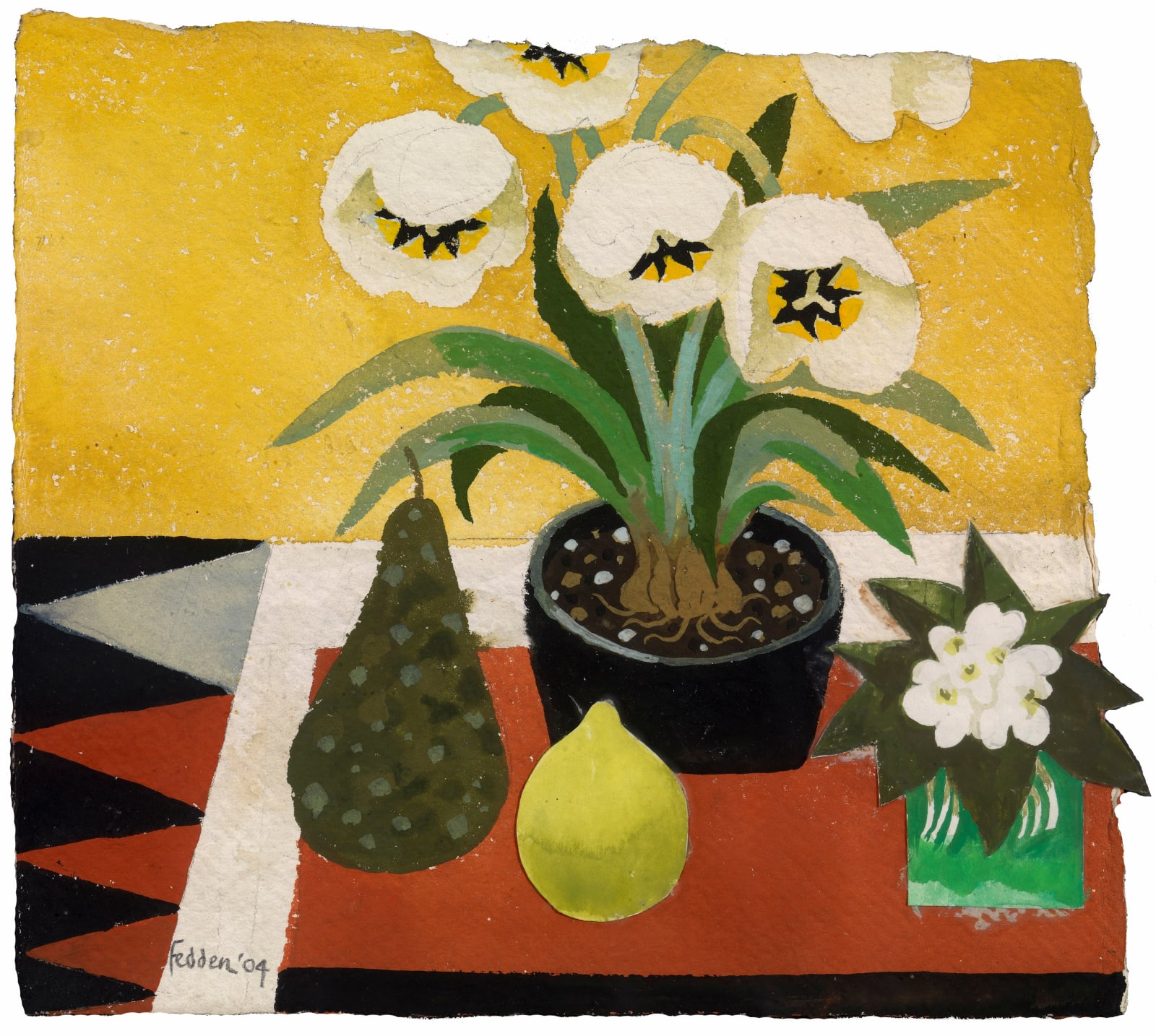 Mary Fedden, Still Life of Flowers and Fruit on Table, 2004