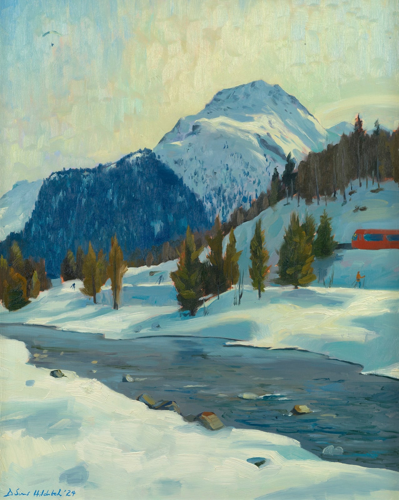 Daisy Sims Hilditch, Langlauf by the mountain train, Engadine