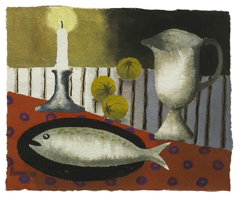Mary Fedden, Fish and candle, 2003