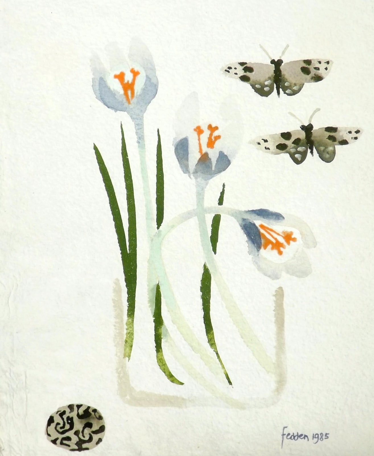 Mary Fedden, Tulips and butterflies, 1985
