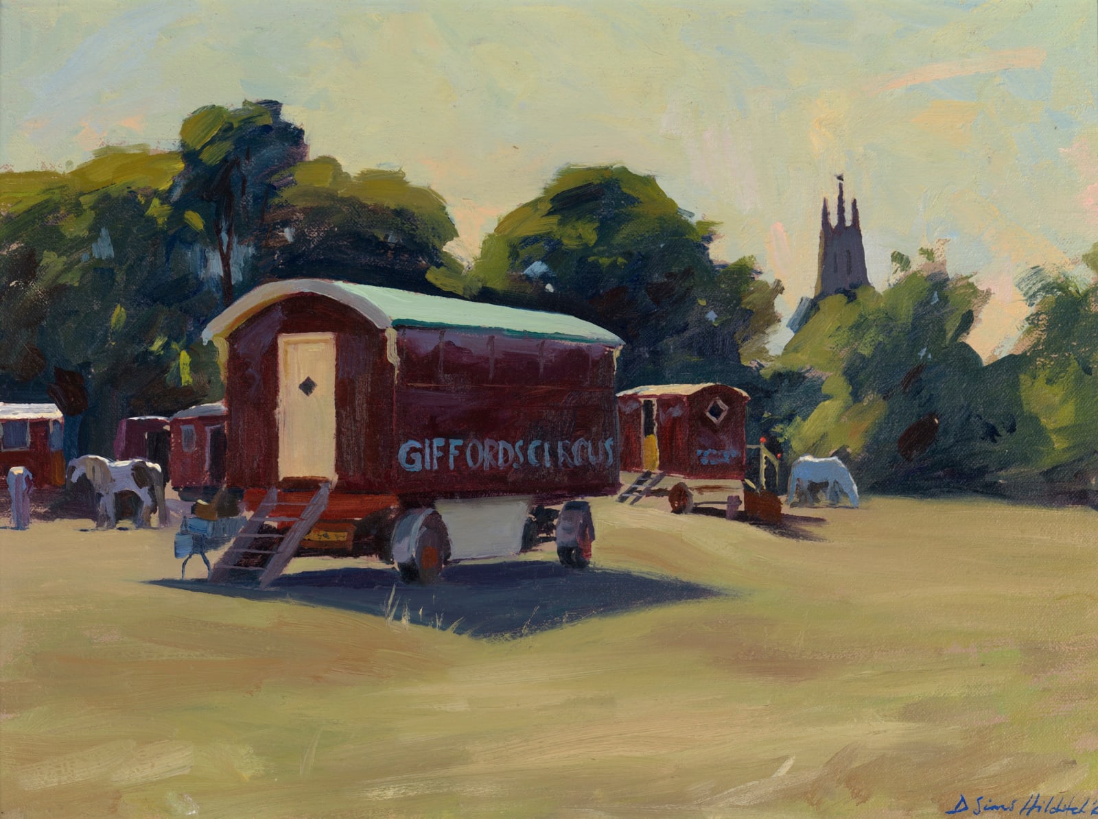 Daisy Sims Hilditch, Early morning light, ponies grazing at Gifford's Circus, 2022