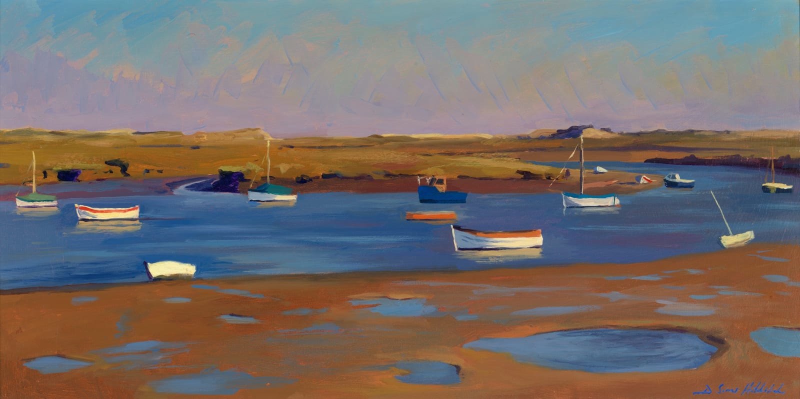 Daisy Sims Hilditch, Boats at Burnham Overy Staithe, Autumnal morning, 2022