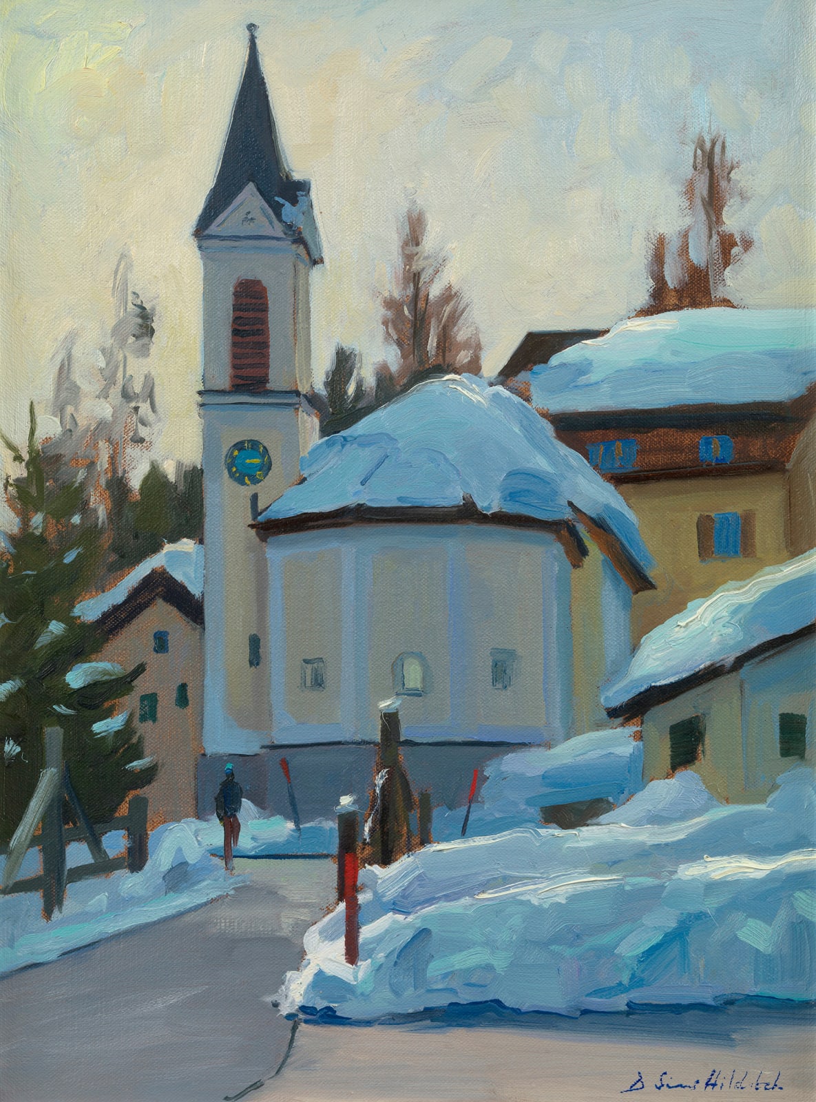 Daisy Sims Hilditch, Snow covered church in the Engadine Valley