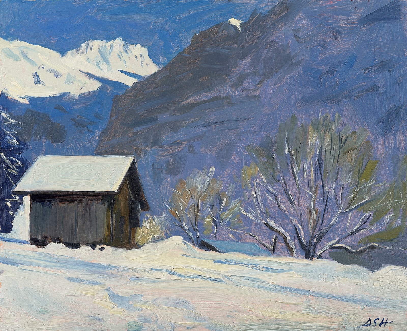 Daisy Sims Hilditch, Mountain Hut in the Snow