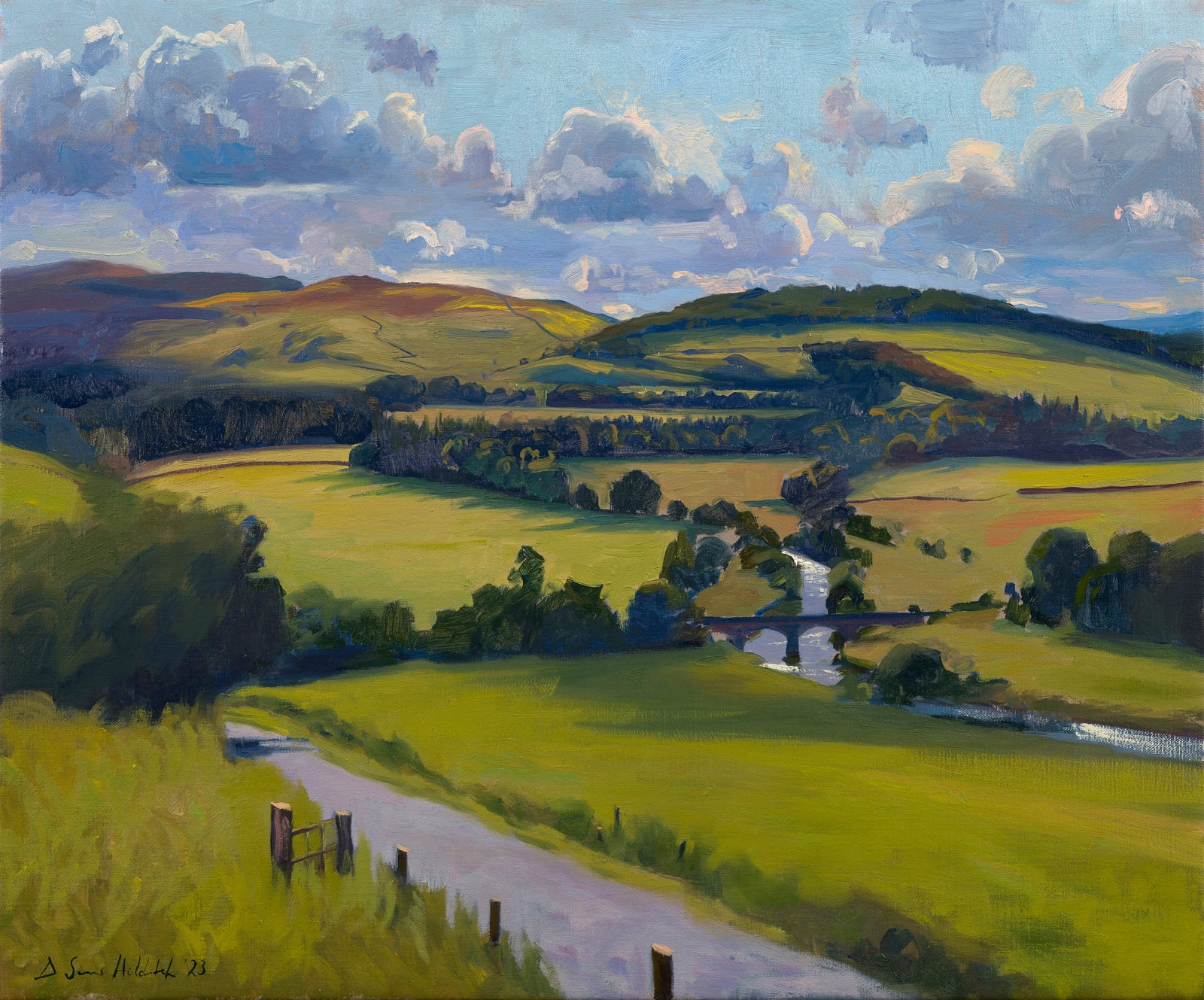 Daisy Sims Hilditch, Backlit clouds, light on the River Tweed
