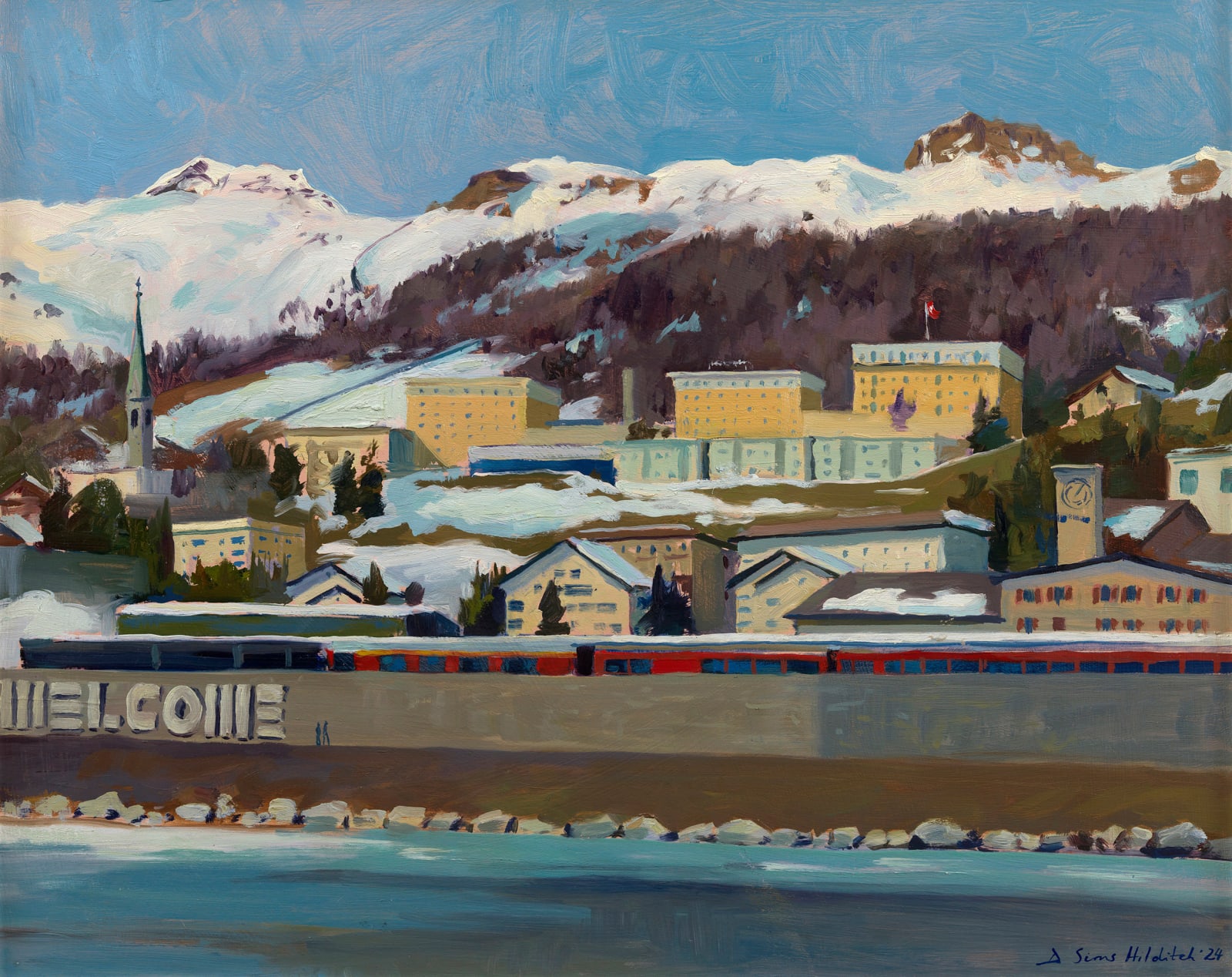 Daisy Sims Hilditch, St Moritz from the lake, midday light