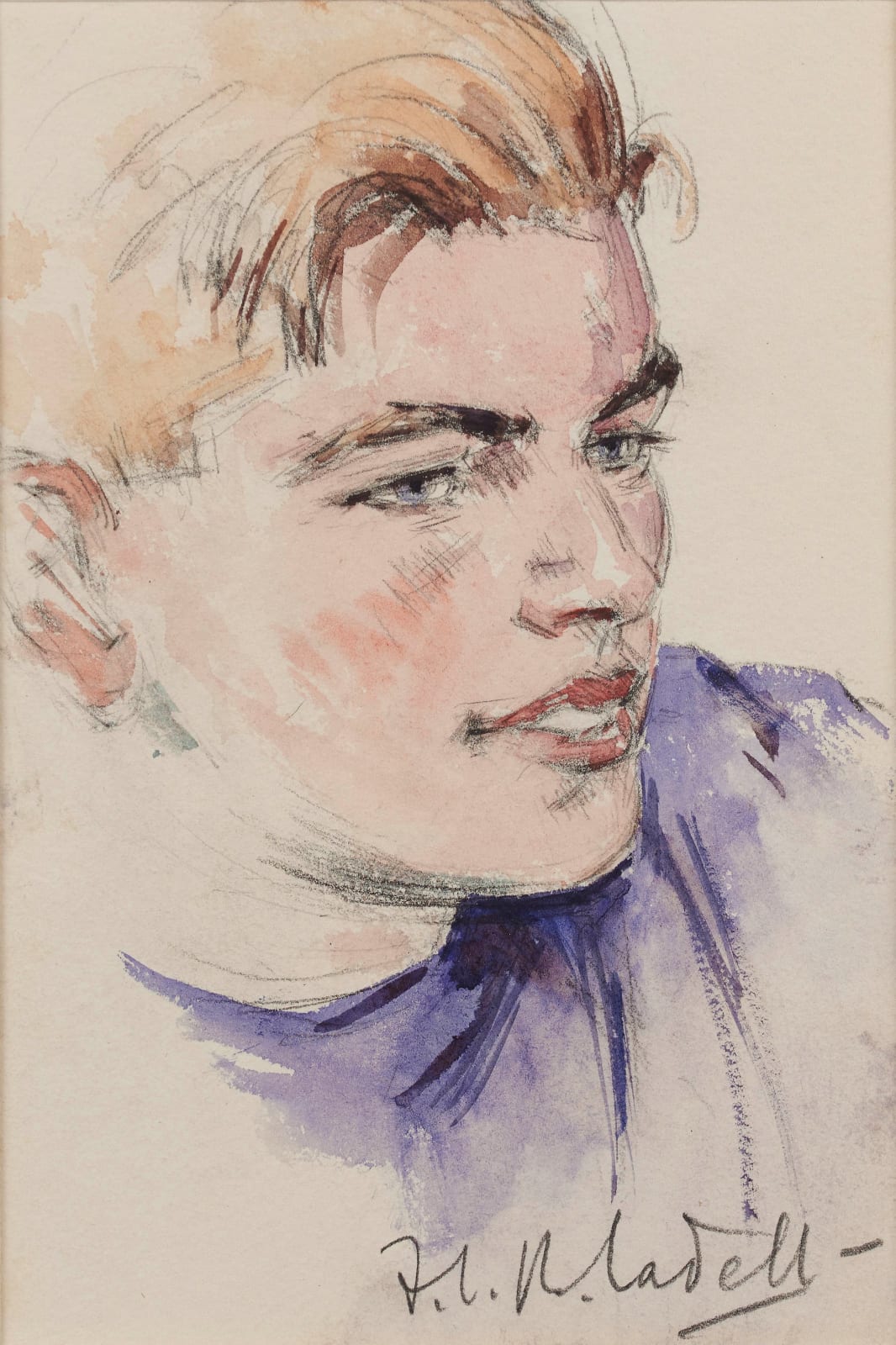 F C B Cadell, Head of a young man, 1934