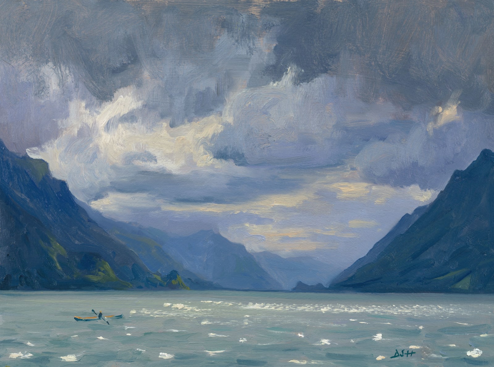 Daisy Sims Hilditch, Storm clouds over Brienz, canoeing on the lake