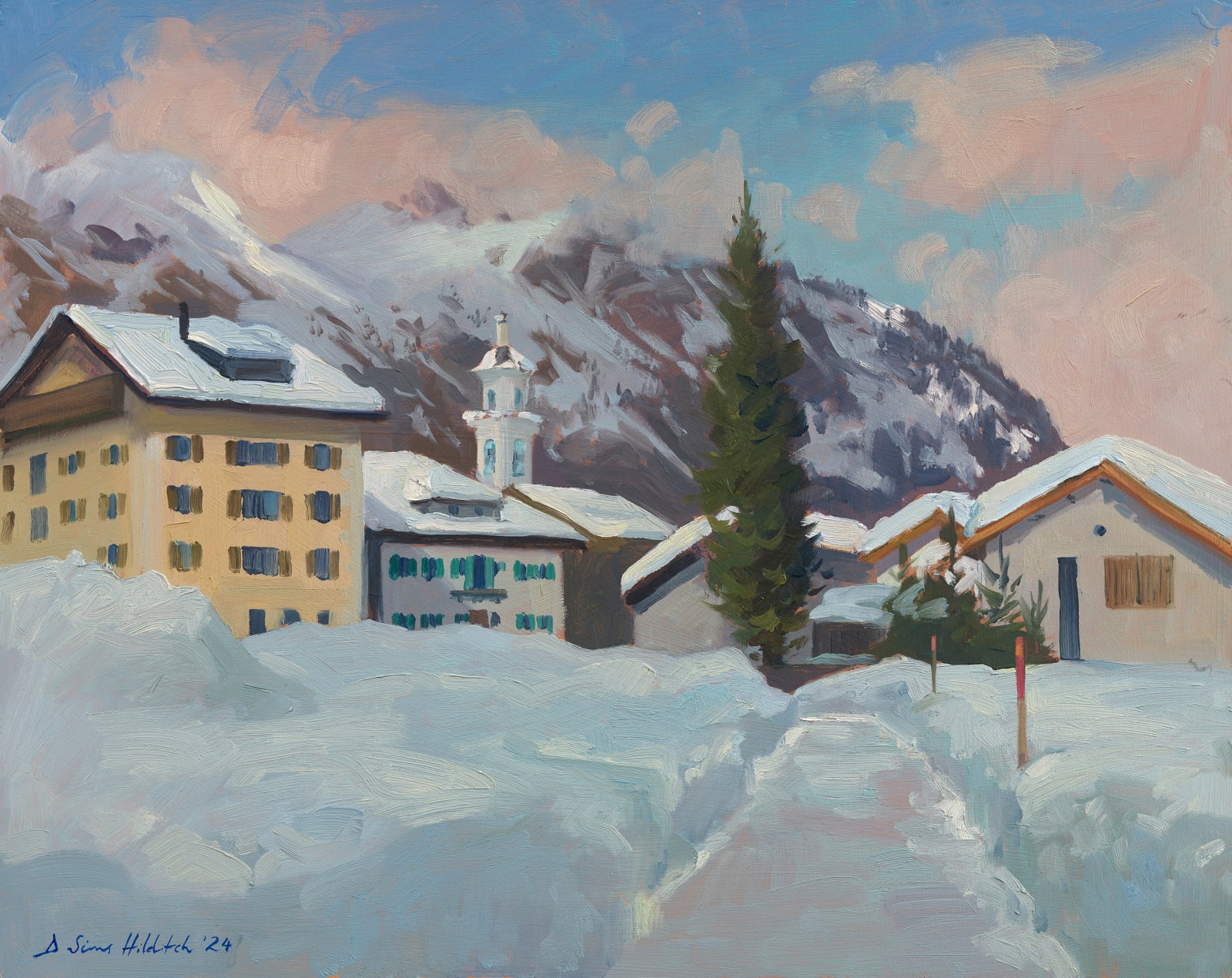 Daisy Sims Hilditch, Snowy pathway to Sils-Maria