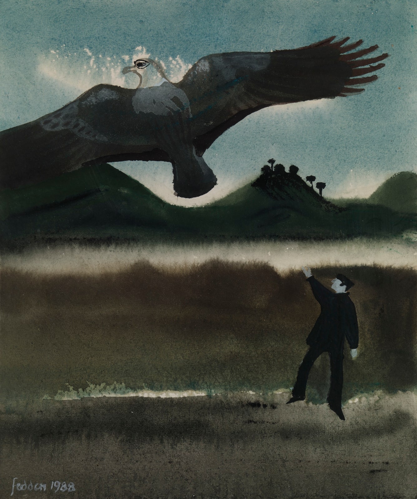 Mary Fedden, Man and eagle, 1988