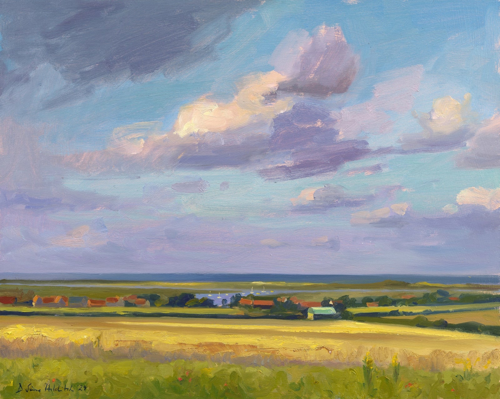 Daisy Sims Hilditch, Summer evening clouds above Brancaster Staithe from Barrow Common
