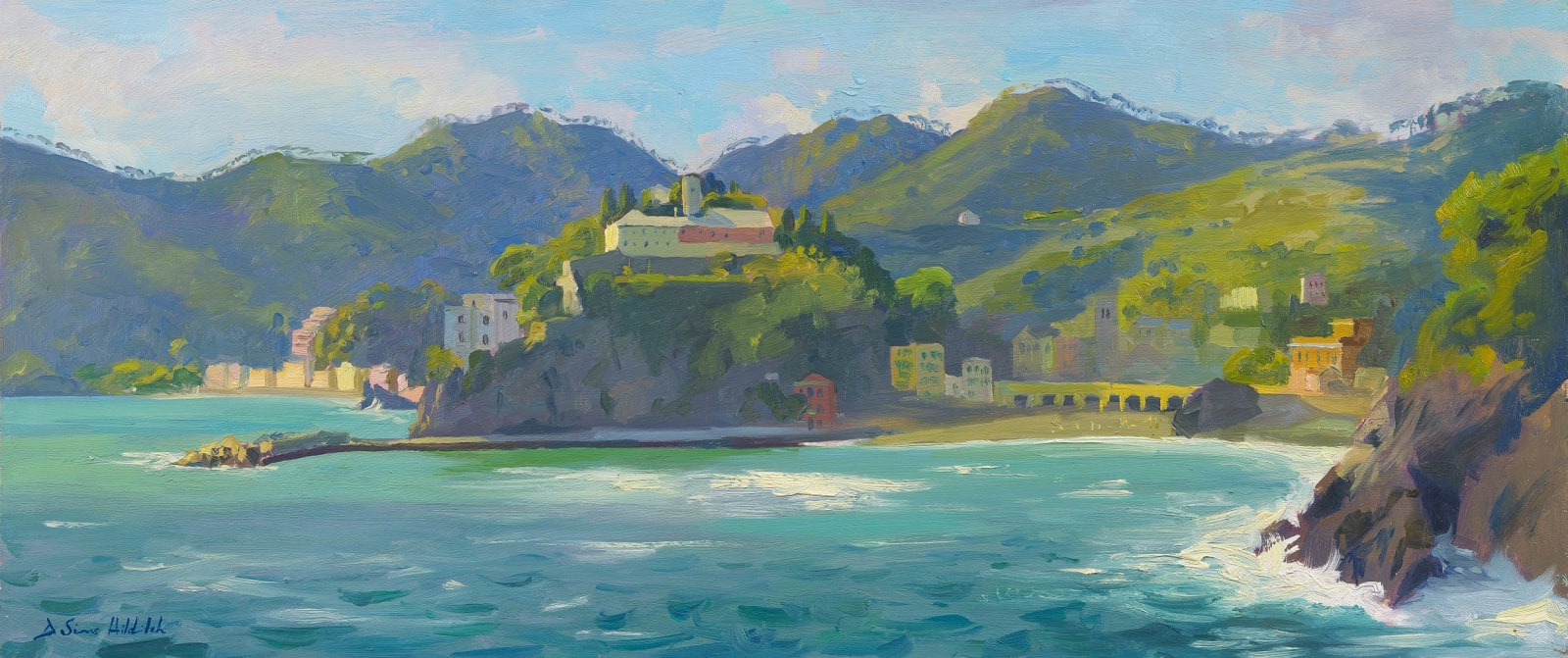 Daisy Sims Hilditch, Crashing waves, afternoon light towards Monterosso