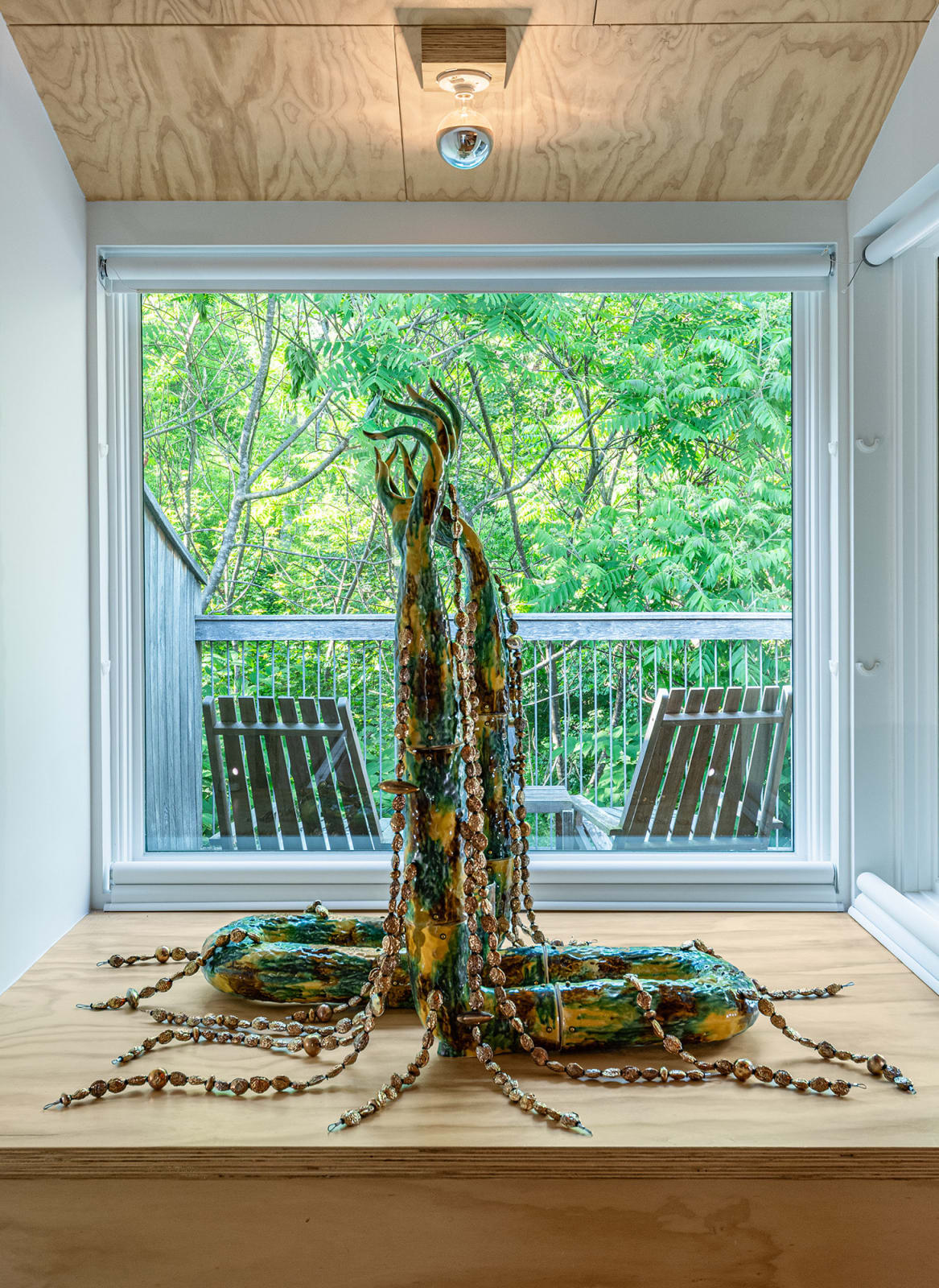 Cathy Lu, Nuwa with Peach Pit Strands, 2025
