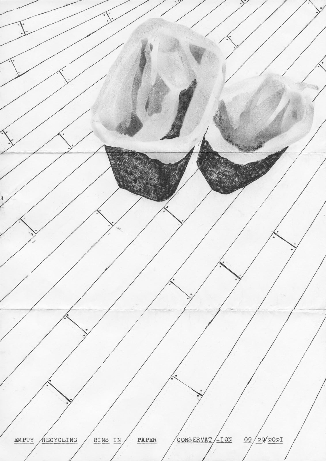 Lenka Clayton, Empty Recycling Bins in Paper Conservation 09/29/2021, 2021