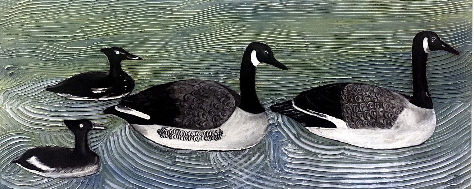 Bryce Delplanque, Carved Wood Decoy. Each Duck $60, Each Goose $110, 2023