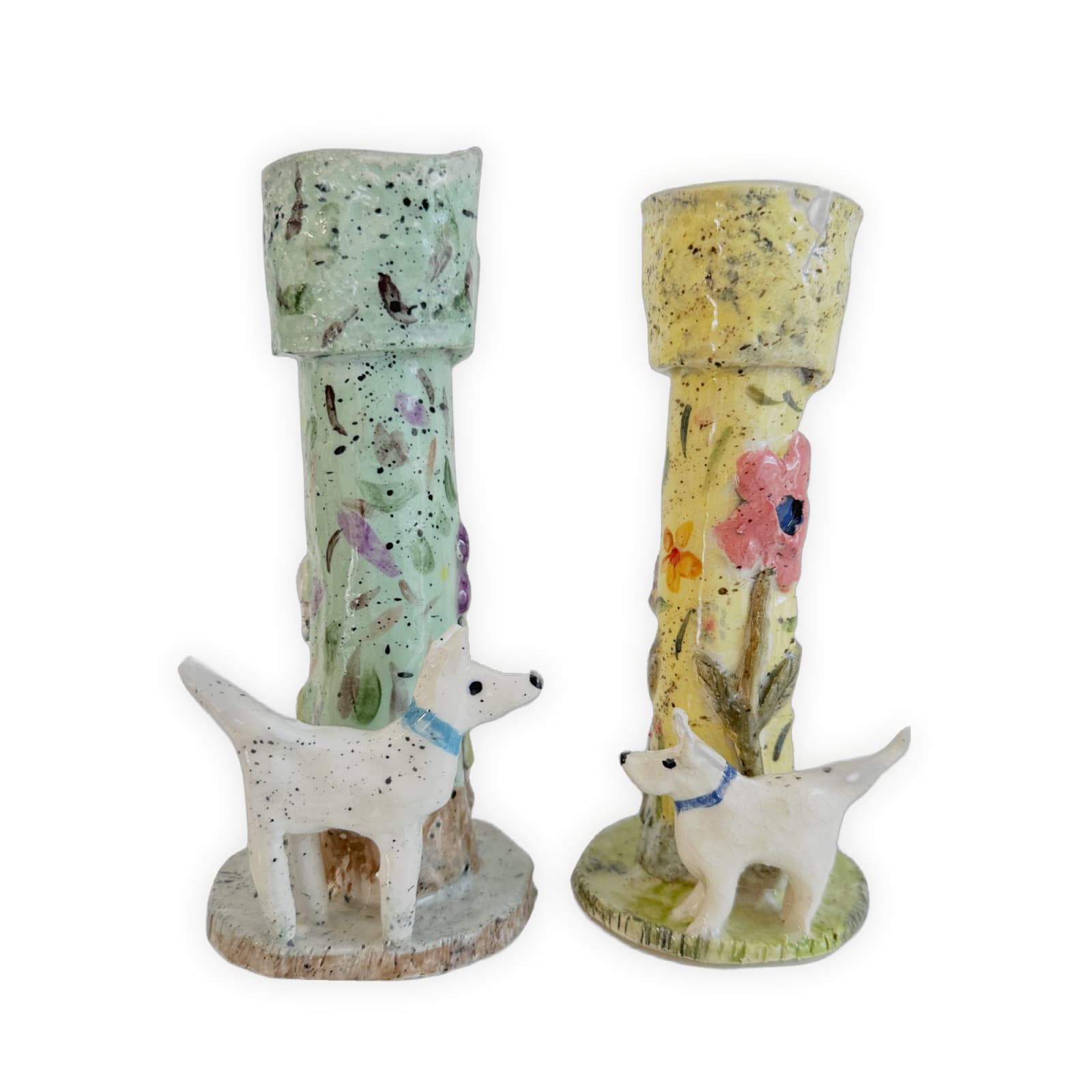 Amelia Tuttiett, Little White Dog Candlesticks, 2025