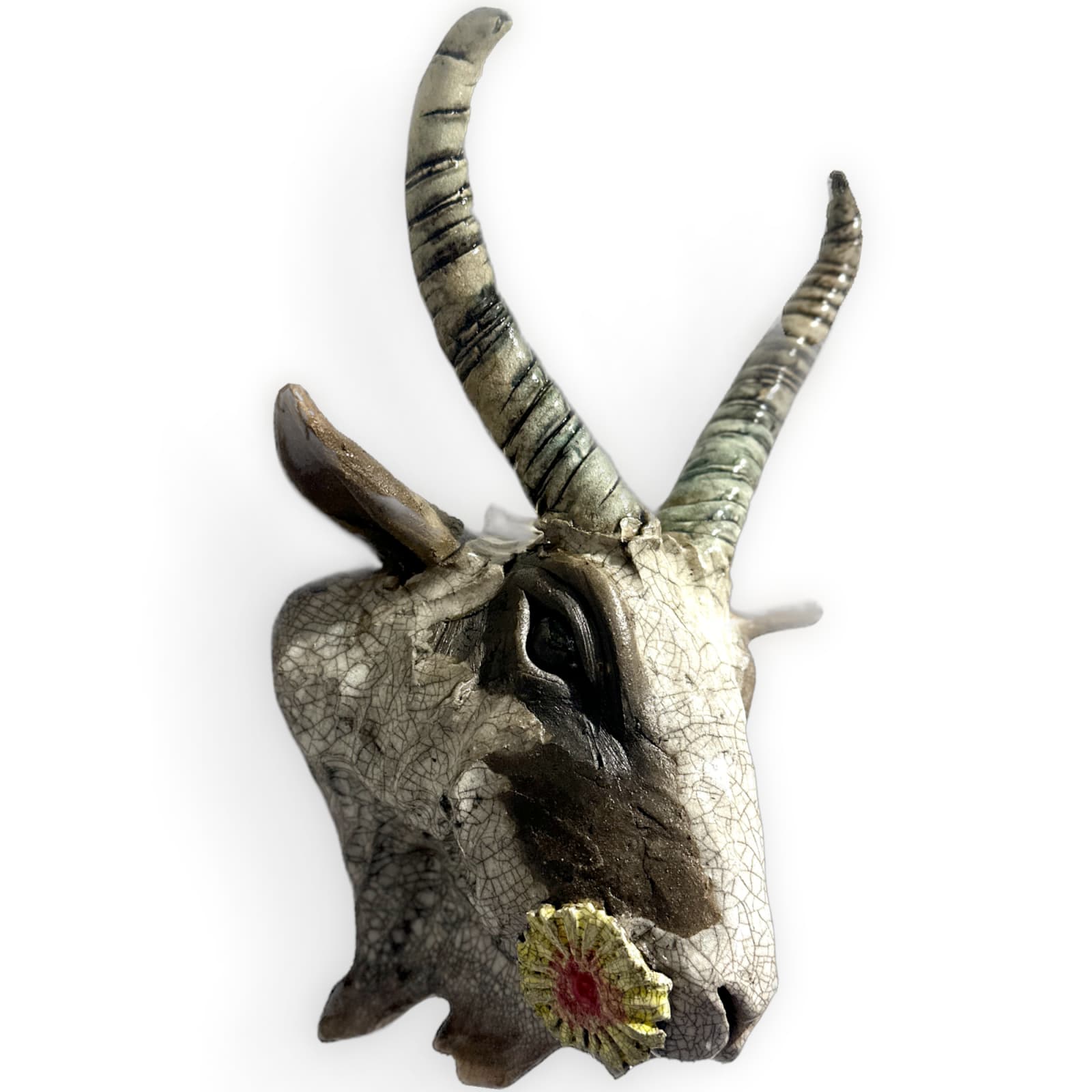 R & B Ceramics, Goat Head with Flower, 2025