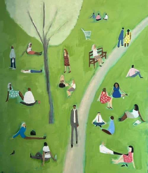 David Fawcett, Relaxing office workers with abandoned trolley and very confident pigeon