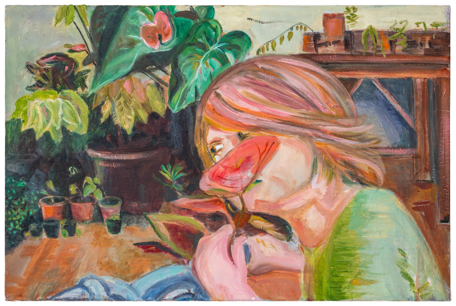 Anpu Varkey, Frey eating a begonia, 2024