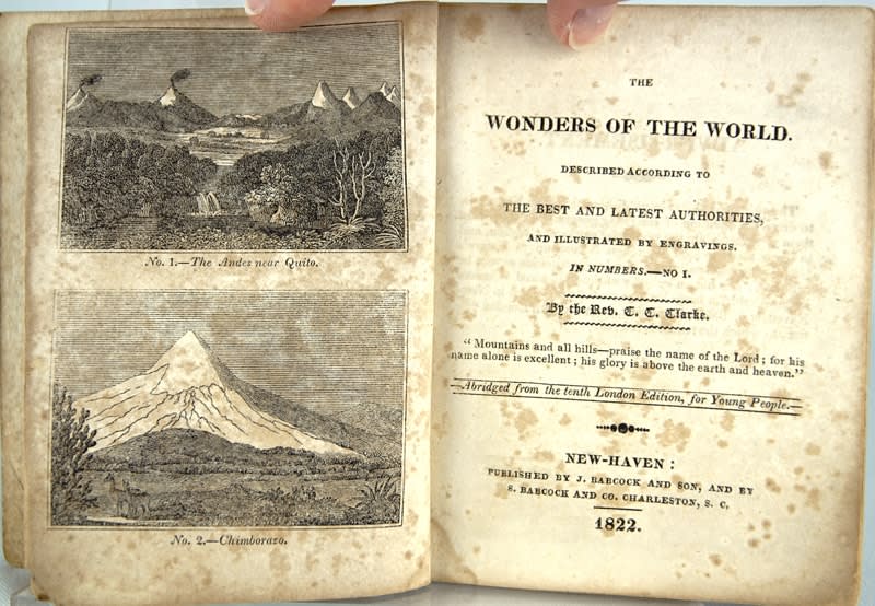 The Wonders of the World: Described According to the Best and Latest Authorities, and Illustrated by Engravings by Rev. C.C. Clarke. Title page.