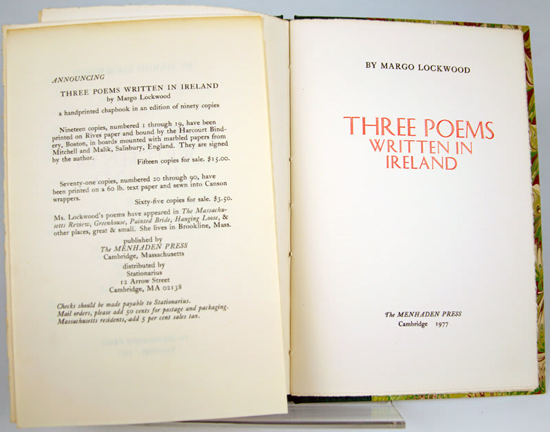 Three Poems Written in Ireland. Title page