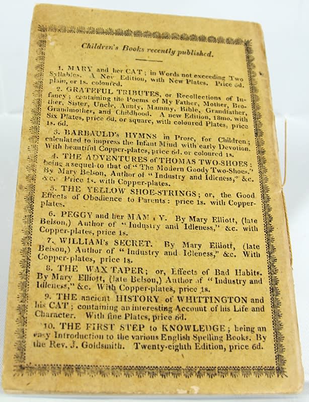 Old Friends in New Dress; or, Familiar Fables in Verse by Richard Scrafton Sharpe. Back cover.