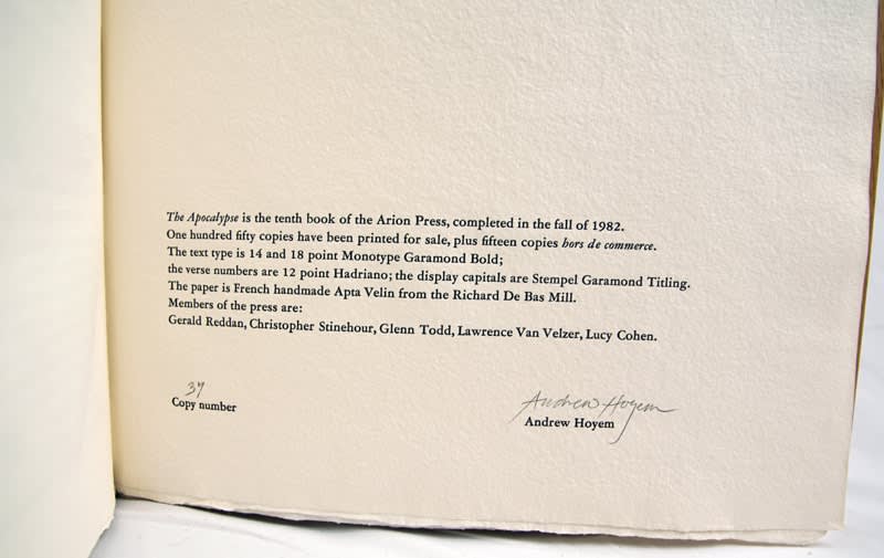 The Apocalypse: The Revelation of Saint John the Divine. The Last Book of the New Testament from the King James Version of the Bible, 1611. Colophon