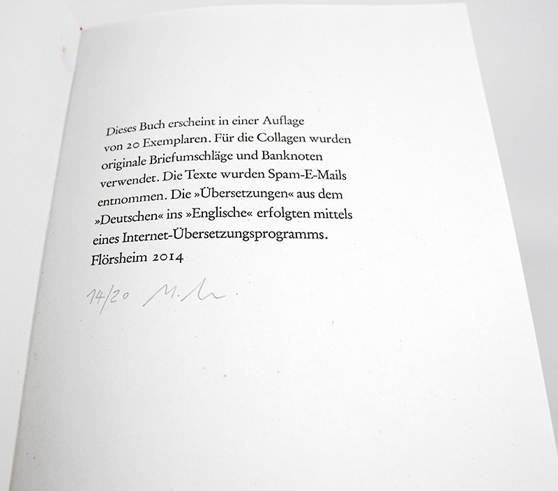Obwohl nichts wagte ist nichts gewonnen [Although nothing ventured nothing is won]. Colophon