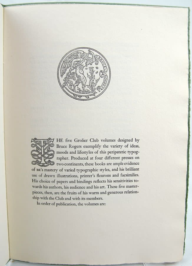 Five Masterpieces. Bruce Rogers' Books for the Grolier Club. Text page