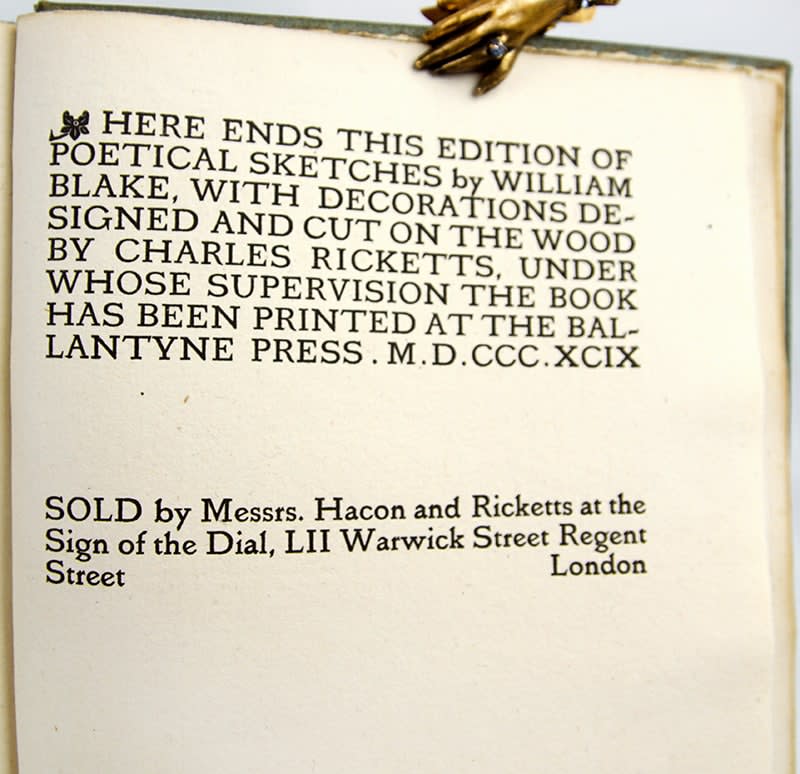 Poetical Sketches by William Blake. Colophon