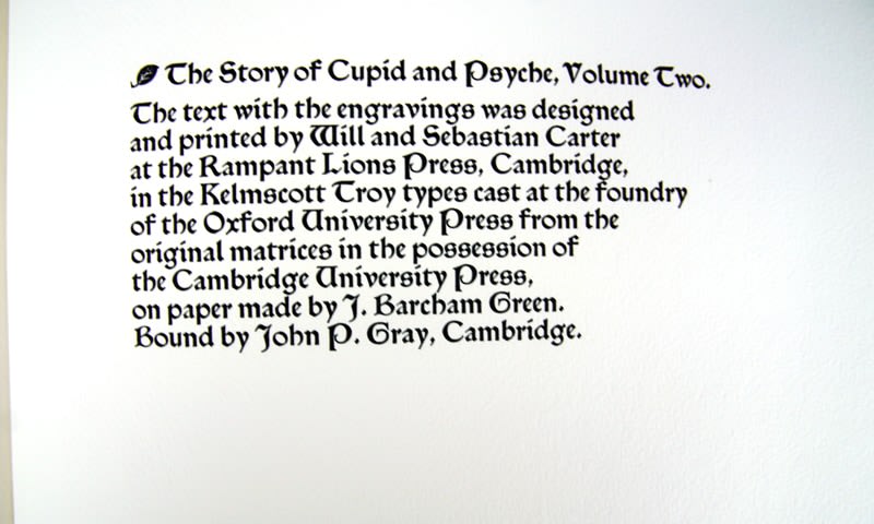 The Story of Cupid and Psyche. Colophon