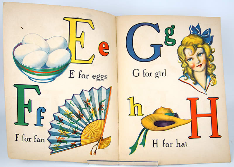 ABC Alphabet Book published by Whitman. Interior page with letters E-H and illustrations.