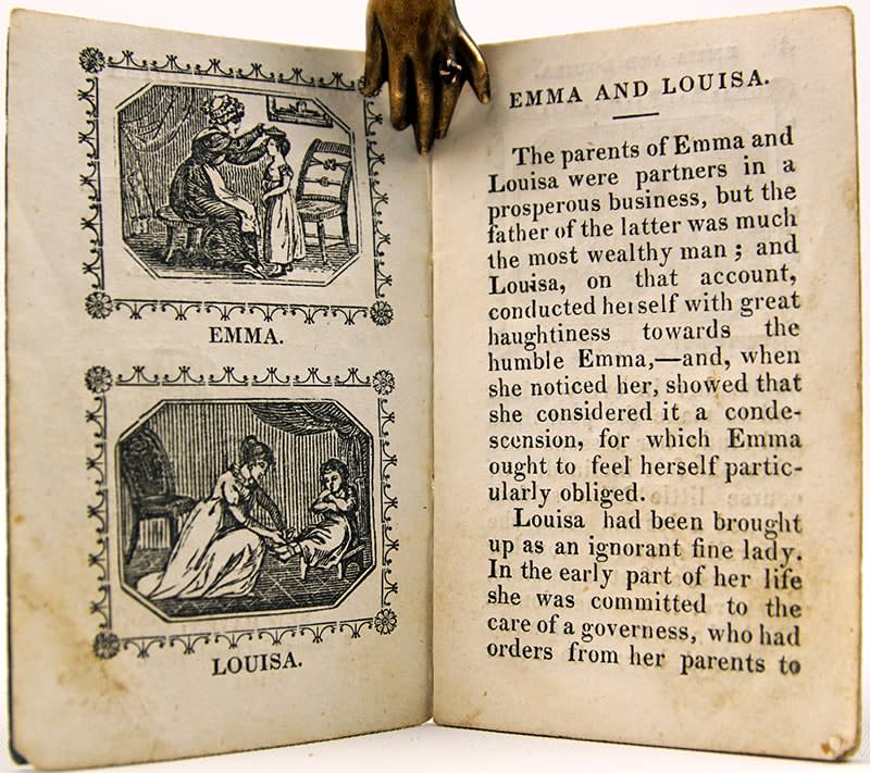 Emma and Louisa; or Wealth and Poverty. A Tale for Little Girls. Interior page with woodcut illustration.
