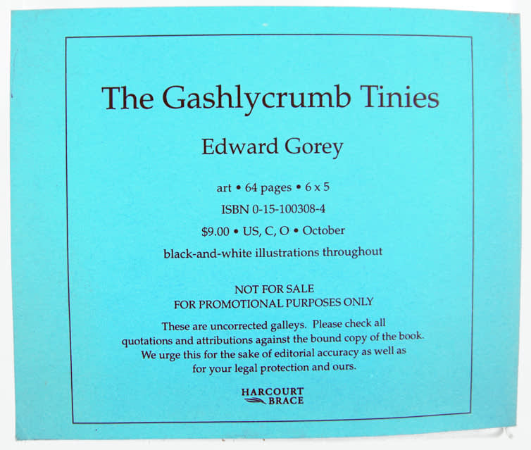 Uncorrected proof for The Gashlycrumb Tinies. Back cover