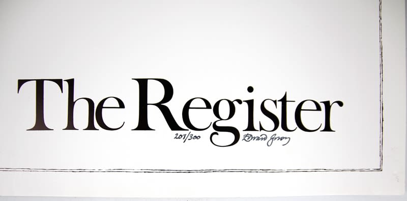 150th Anniversary poster for The Register. Signature