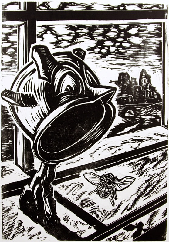 Dinge by Gustav Wolf. Print with pot headed creature.